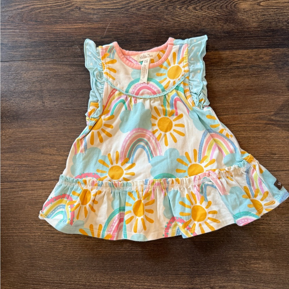 Matilda Jane Dress with Sun and Rainbow Print
